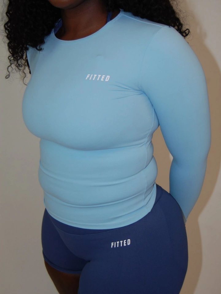 Ice Blue Long Sleeve Tops - 3