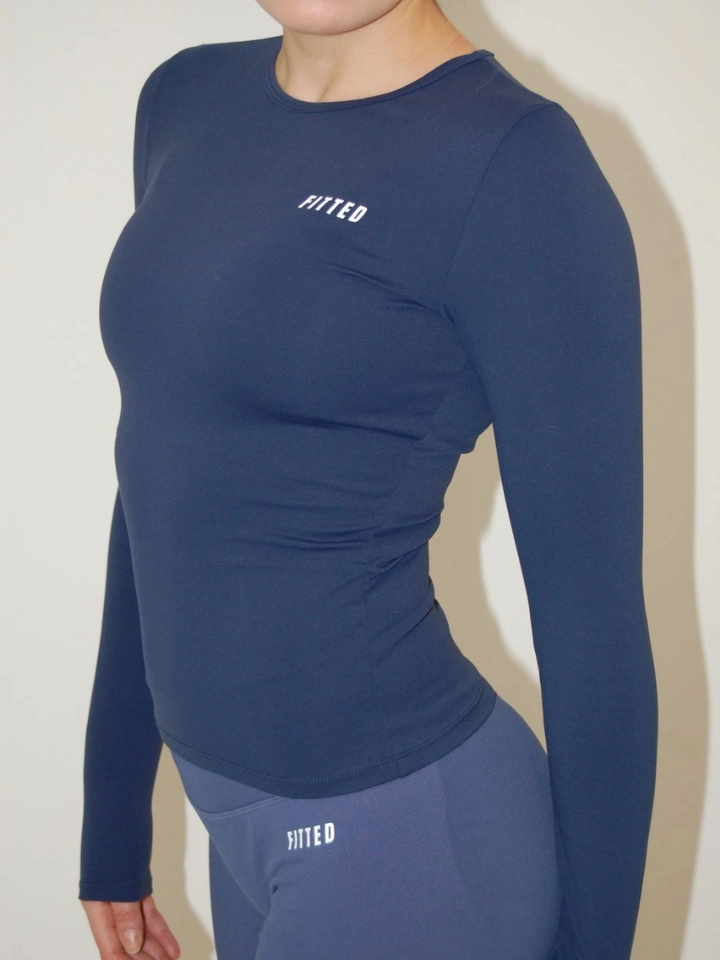 Navy Blue Long Sleeve Tops - 2