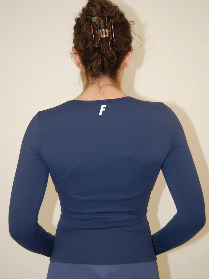 Navy Blue Long Sleeve Tops - 3